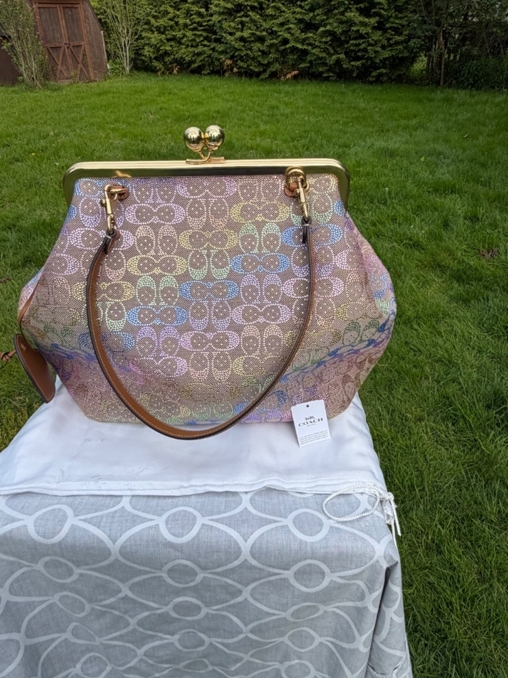 Coach Large Rainbow Kisslock 27 Bag in Signature Jacquard | CCX15 | New - Picture 8 of 17
